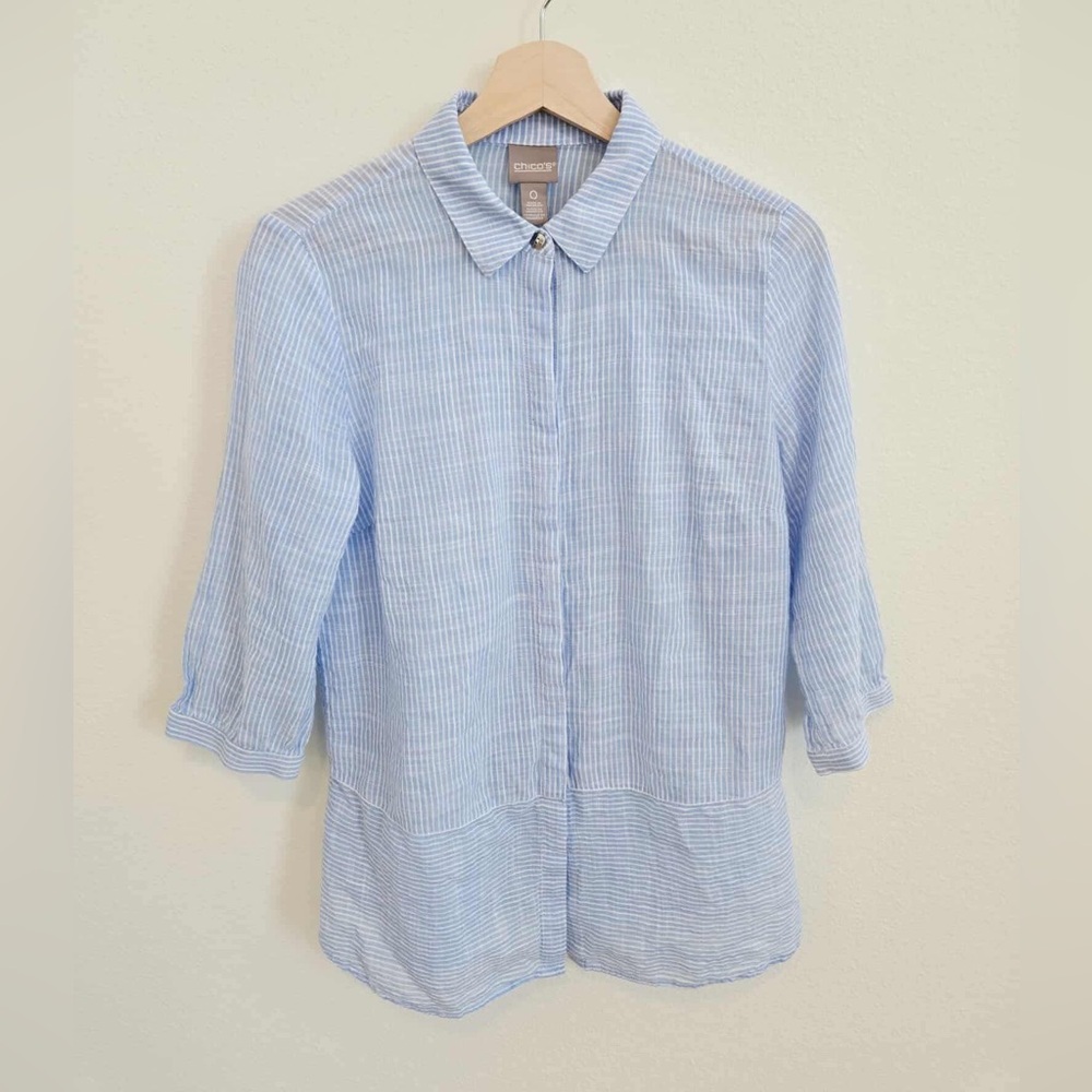 Chicos Cotton Lightweight Striped button down shirt size 4